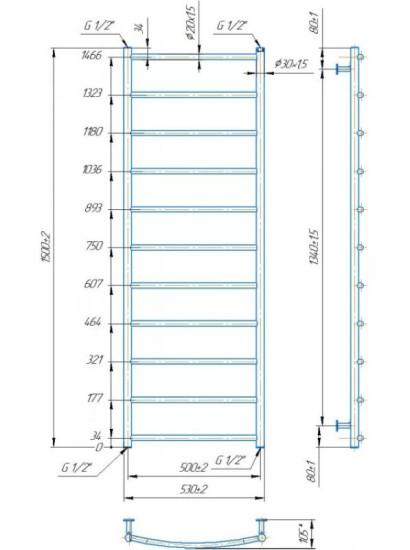 Рушникосушарка Mario INOX Класік HP 1500х530/500
