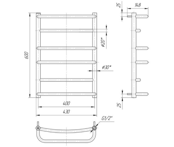 Полотенцесушитель водяной Mario Люкс 600x430/400 1.1.0300.01.P