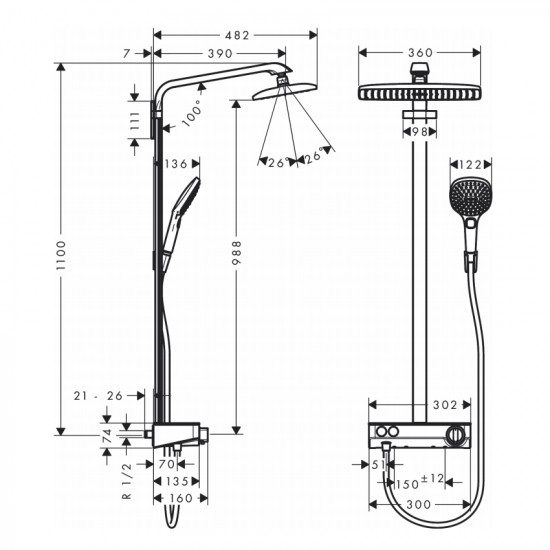 Hansgrohe Raindance Select E 360 ST Showerpipe 27288400