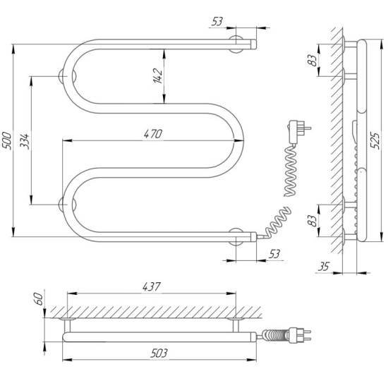 Полотенцесушитель Laris Змеевик 25 РС3 500x500 Правый (73207033)