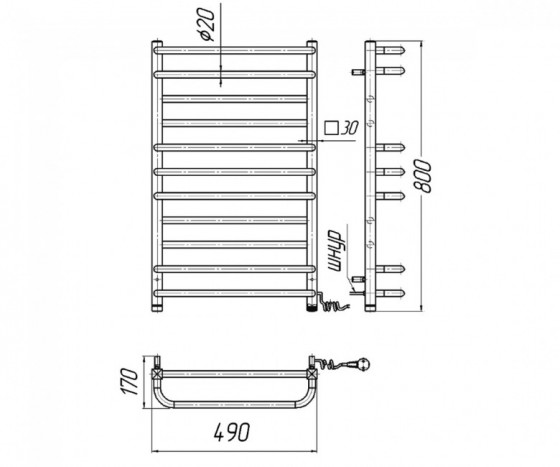 Рушникосушарка Mario Премиум Люкс-I  800х500/170 с таймером (4820111355778)