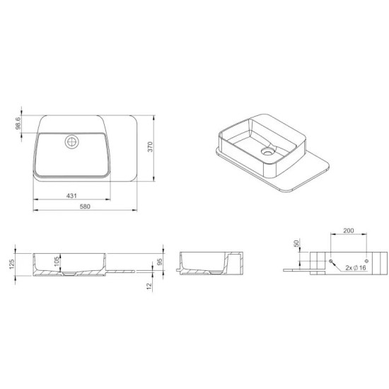 Раковина Volle Solid surface 13-40-415