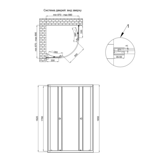 Душова кабіна Qtap Presto CRM1099AP5, 90x90 см, напівкругла, скло 5 мм Pear, розсувна, без піддону