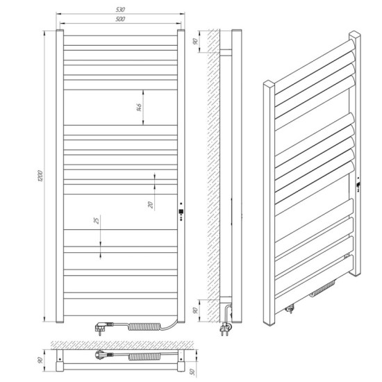 Рушникосушарка Laris Зебра Лавина ЧК13 500x1200 Правий (75201090)