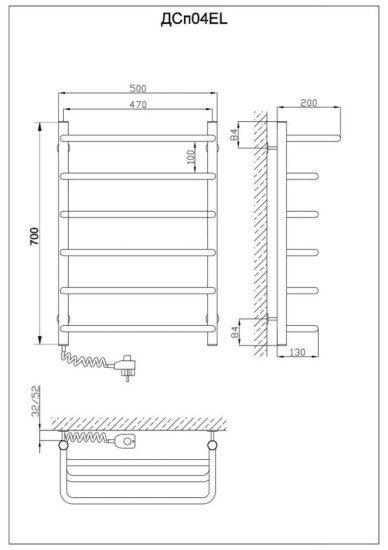 Рушникосушарка Kosser Скоба з полицею 700х500/6 EL