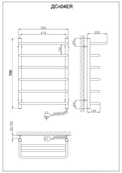 Рушникосушарка Kosser Скоба з полицею 700х500/6 ER