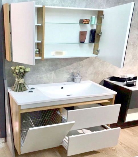 Тумба с умывальником Fancy Marble (Буль-Буль) Wega 900 R Дуб шпон