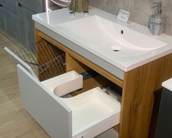 Тумба с умывальником Fancy Marble (Буль-Буль) Wega 900 R Дуб шпон
