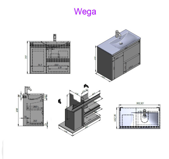 Тумба с умывальником Fancy Marble (Буль-Буль) Wega 900 R Дуб шпон