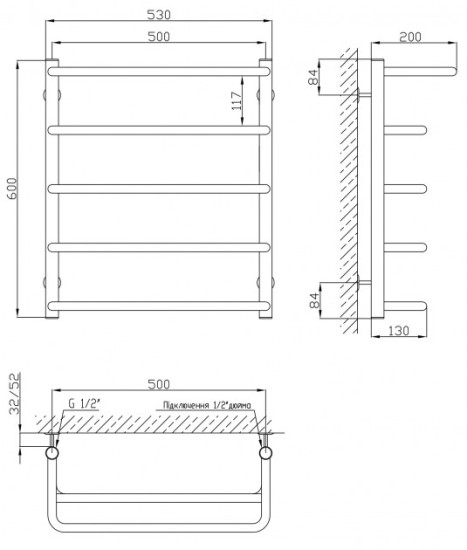 Рушникосушарка Kosser Скоба з полицею 600x530/5