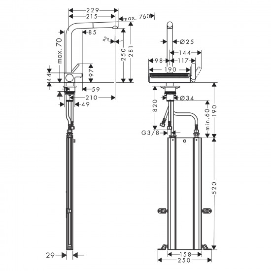 Кухонный смеситель с выдвижным изливом Hansgrohe Aquno Select 73830800