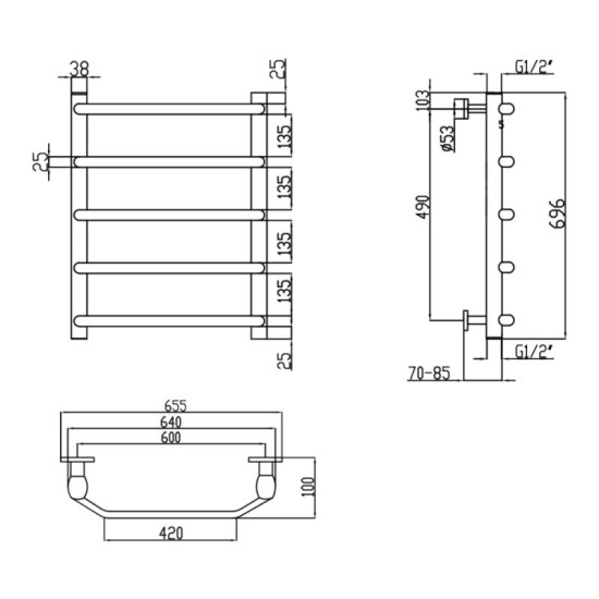Полотенцесушитель Lidz Trapezium (CRM) D38/25 600x700 P5