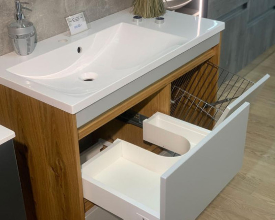 Комплект мебели для ванной Fancy Marble (Буль-Буль) Тумба с раковиной Wega L + Зеркальный шкаф Wega L