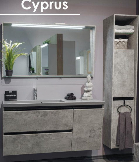 Комплект мебели для ванной Fancy Marble (Буль-Буль) Тумба с раковиной Cyprus 1250 L + Зеркальный шкаф MC-Cyprus 1250