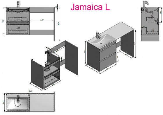 Комплект мебели для ванной Fancy Marble (Буль-Буль) Тумба с раковиной Jamaica 1245 L + Зеркальный шкаф Jamaica 1245 L