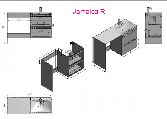 Комплект мебели для ванной Fancy Marble (Буль-Буль) Тумба с раковиной Jamaica 1245 R + Зеркальный шкаф Jamaica 1245 R