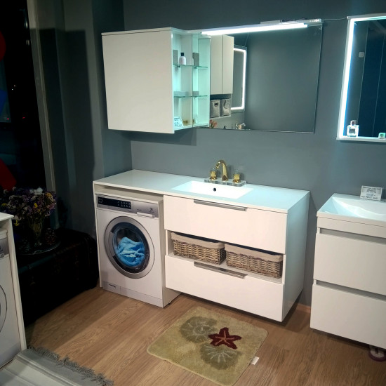 Комплект мебели для ванной Fancy Marble (Буль-Буль) Тумба с раковиной Vivara 1500 R + Зеркальный шкаф Vivara 1500 R