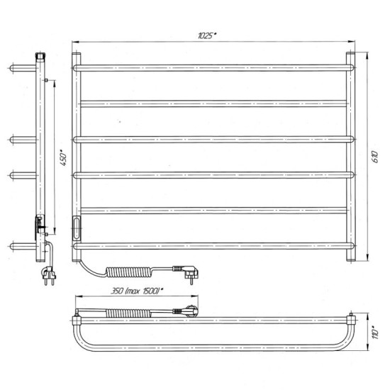 Полотенцесушитель Laris Зебра Практик ЧК6 1000x600 (77700082) белый