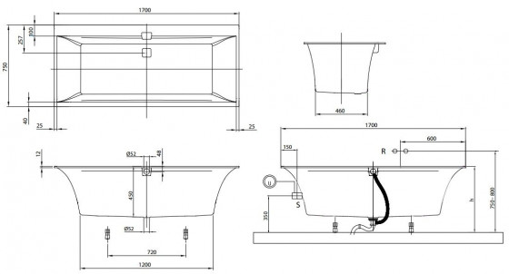 Акриловая ванна Villeroy&Boch Squaro Edge 170x75 UBQ170SQE2DV-01