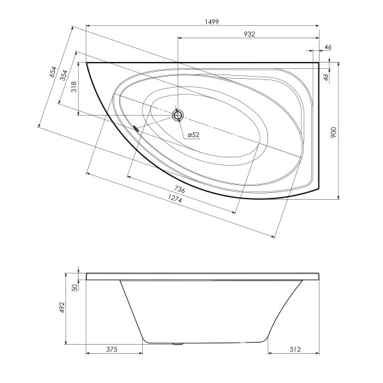 Акриловая ванна Imprese BLATNA 150x90 L (BLATNA150L)