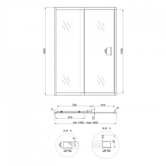 Душевая дверь в нишу Qtap Taurus CRM2013-14.C6 130-140x185 см, стекло Clear 6 мм, покрытие CalcLess (TAUCRM201314C6)