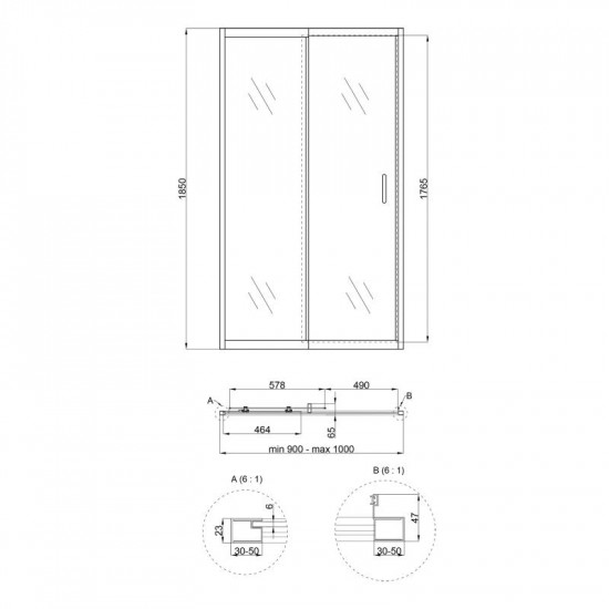 Душевая дверь в нишу Qtap Taurus CRM209-1.C6 90-100x185 см, стекло Clear 6 мм, покрытие CalcLess (TAUCRM2091C6)