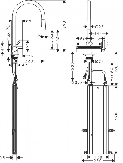 Кухонный смеситель с выдвижным изливом Hansgrohe Aquno Select 73831670