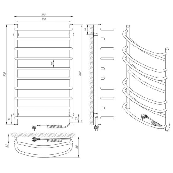 Полотенцесушитель Laris Евромикс П10 500x900 Э Правый S3 (73207685)