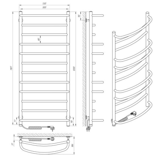 Полотенцесушитель Laris Евромикс П12 500x1200 Э Левый S3 (73207688)