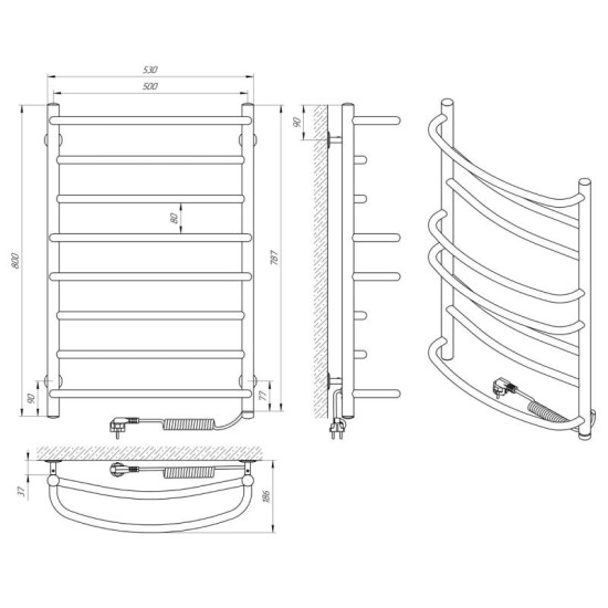 Полотенцесушитель Laris Евромикс П8 500x800 Э Правый S3 (73207683)
