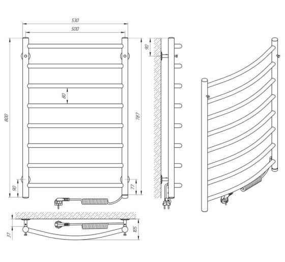 Полотенцесушитель Laris Классик П8 500x800 Э Правый S3 (73207728)