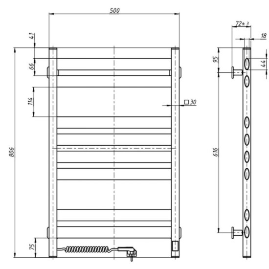Полотенцесушитель Navin Ellipse 500х800 Sensor 12-845153-5080 левый (белый бархат), таймер