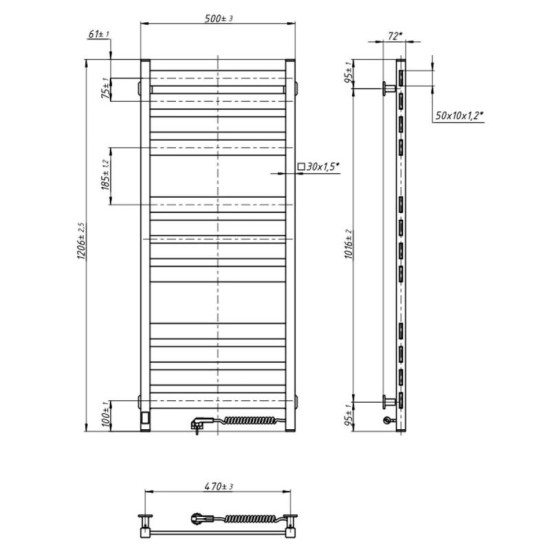 Рушникосушарка Navin Largo 500х1200 Sensor 12-244053-5012 правий (чорний муар), таймер
