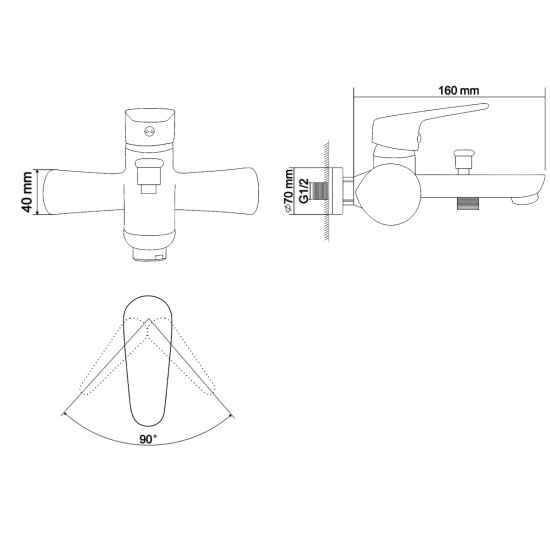 Смеситель для ванны RJ Butterfly RBZ074-3