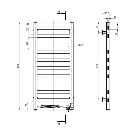 Полотенцесушитель Navin Авангард 360х800 Sensor 12-028153-3680 левый, таймер