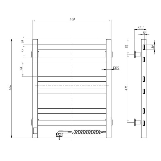 Рушникосушарка Navin Авангард 480х600 Sensor 12-228053-4860 правий, таймер, чорний муар