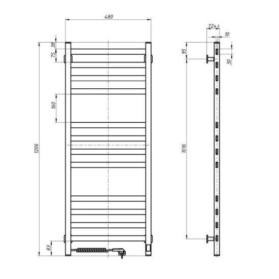 Рушникосушарка Navin Авангард 480х1200 Sensor 12-228053-4812 правий, таймер, чорний муар
