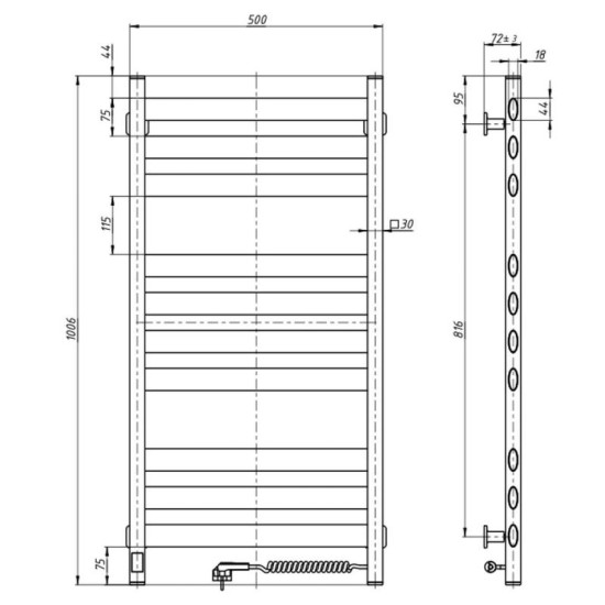 Рушникосушарка Navin Ellipse 500х1000 Sensor 12-845053-5010 правий, таймер, білий бархат
