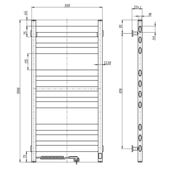 Полотенцесушитель Navin Ellipse 500х1000 Sensor 12-845153-5010 левый, таймер, белый бархат