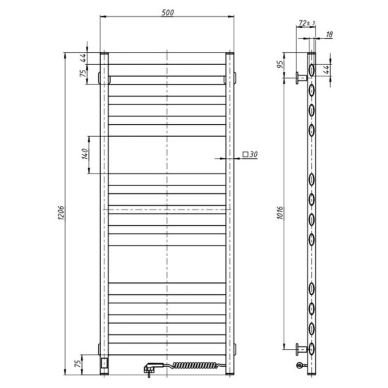 Полотенцесушитель Navin Ellipse 500х1200 Sensor 12-845053-5012 правый, таймер, белый бархат