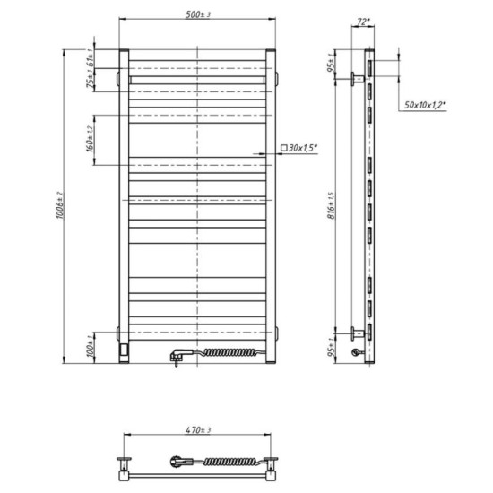 Рушникосушарка Navin Largo 500х1000 Sensor 12-844053-5010 правий, таймер, білий бархат