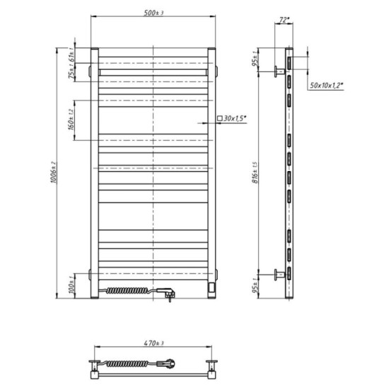 Полотенцесушитель Navin Largo 500х1000 Sensor 12-244153-5010 левый, таймер, черный муар