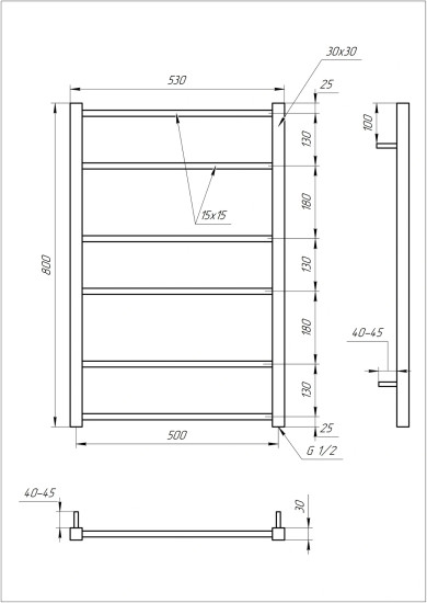 Водяной полотенцесушитель Genesis Aqua Tristar square 80x53 белый