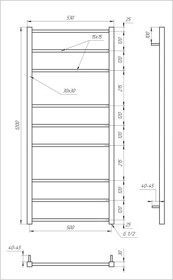 Водяной полотенцесушитель Genesis Aqua Tristar square 120x53 черный