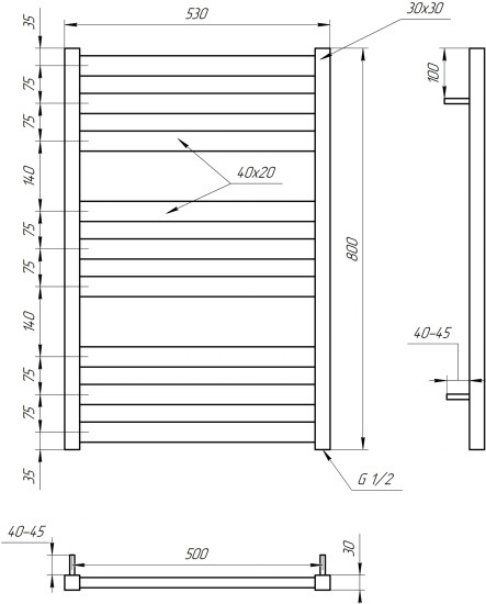Водяна рушникосушарка Genesis Aqua Tristar flat 80x53 білий