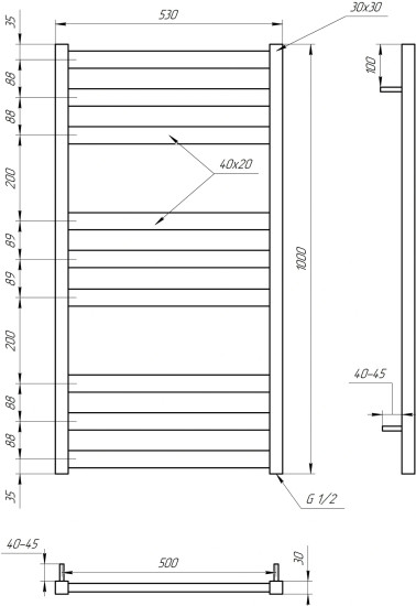 Водяна рушникосушарка Genesis Aqua Tristar flat 100x53 білий