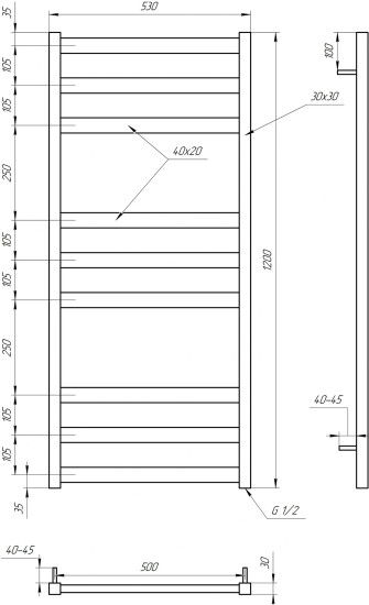 Водяна рушникосушарка Genesis Aqua Tristar flat 120x53 чорний