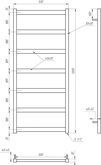 Водяна рушникосушарка Genesis Aqua Minimal 120x53 чорний