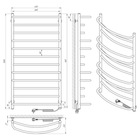 Рушникосушарка Laris Евромікс П12 600x1200 Е Правий S3 (73207691)