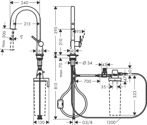 Кухонный смеситель с подключением к фильтру Hansgrohe AQITTURA M91 76803670 чёрный матовый